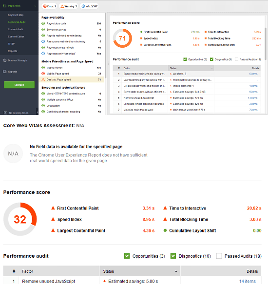 Free Core Web Vitals Auditor in action
