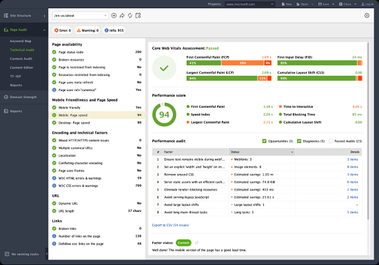 LinkAssistantによる無料のコアWebVitals Auditor Software