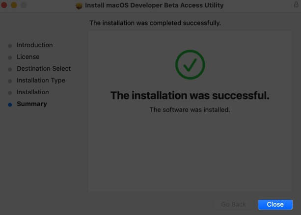 mac のインストーラ ウィンドウを閉じる