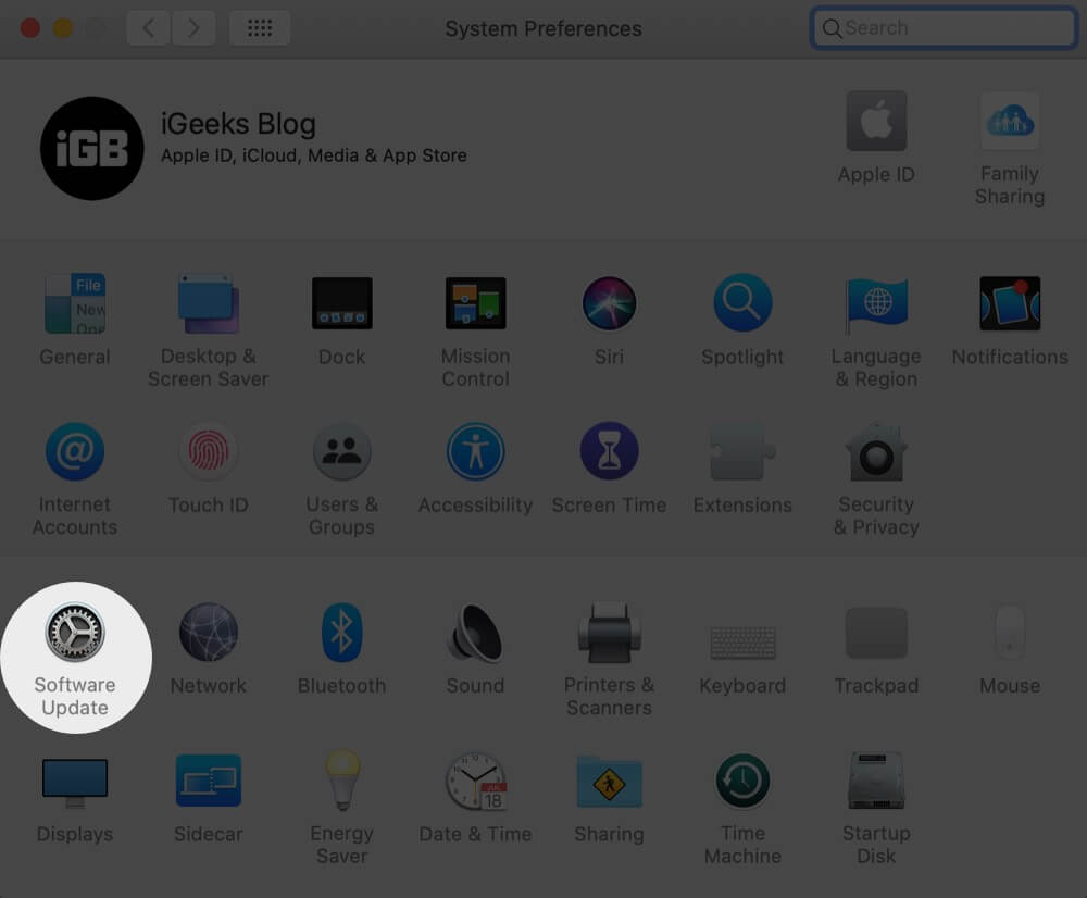 Macのシステム設定でソフトウェアアップデートをクリックしてください