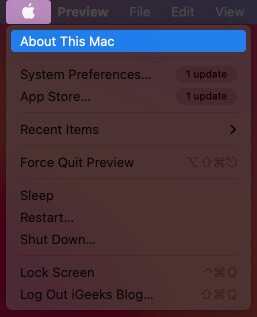 Appleロゴをクリックし、[このMacについて]を選択します