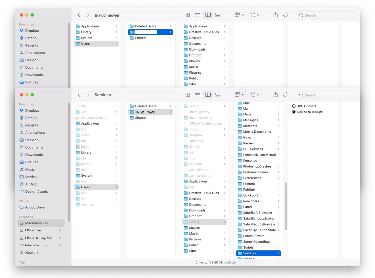 必要なライブラリディレクトリは非表示になっていますが、キーボードショートカットを使用すると表示されます。