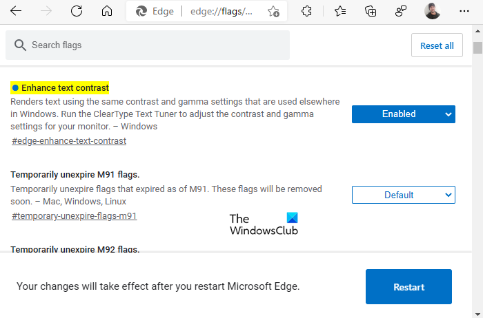 テキストのコントラストを強化してMicrosoftEdgeのフォントレンダリングを改善する