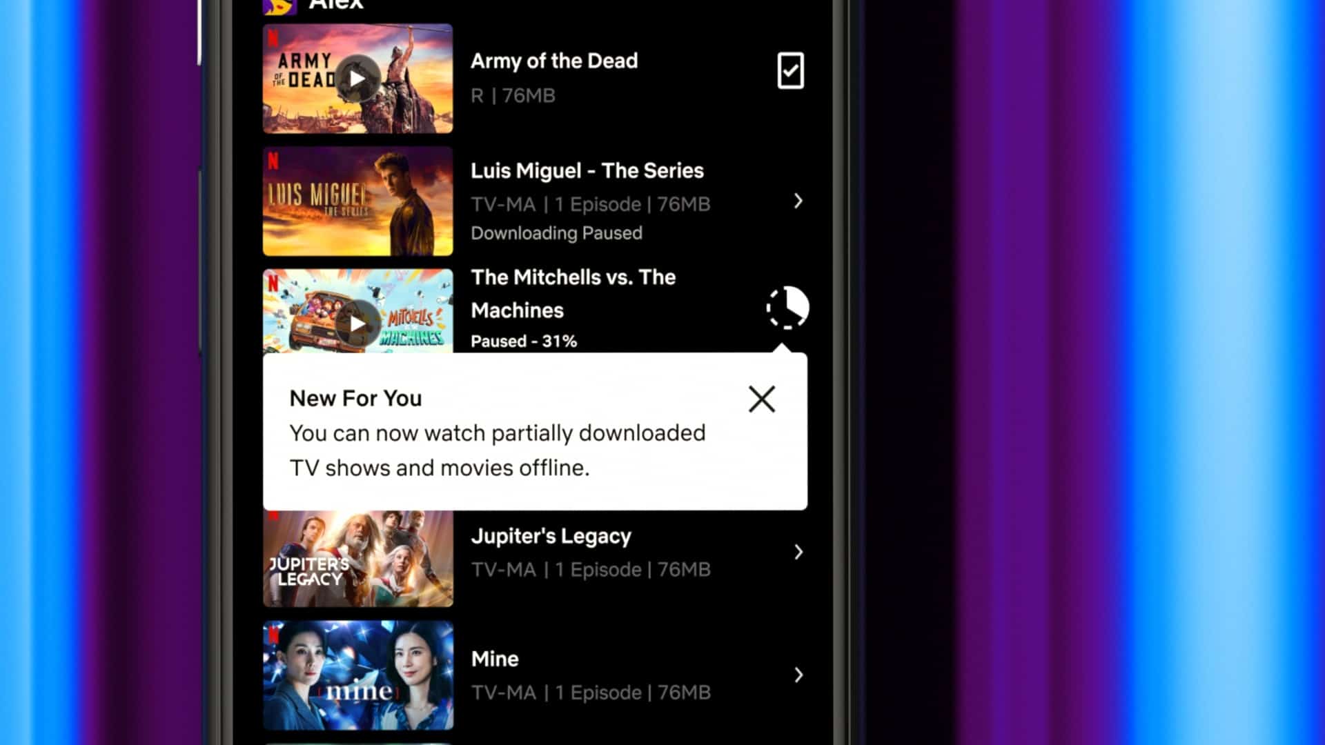 Netflix Partial Downloads