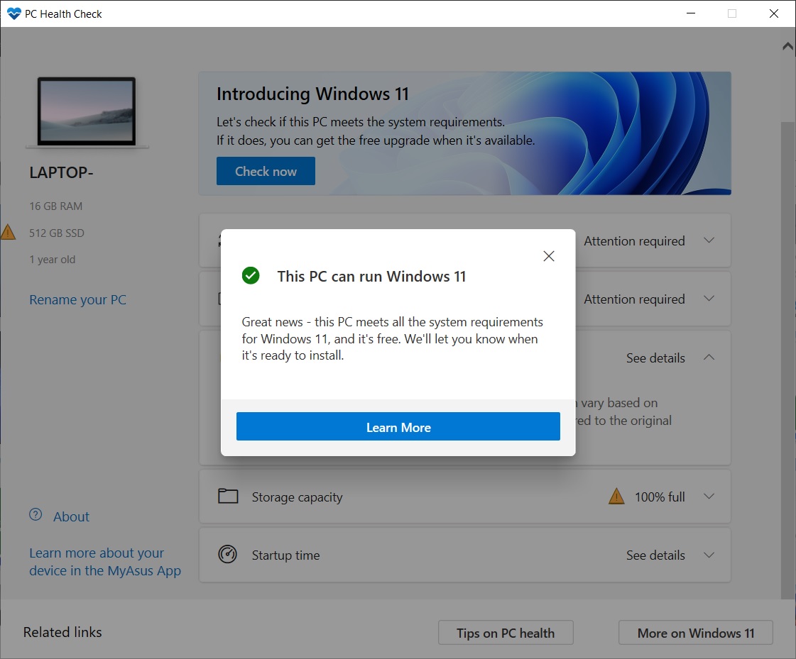 WindowsPCヘルスチェックツール