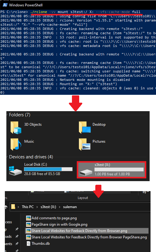 rclone + winfsp マウント s3