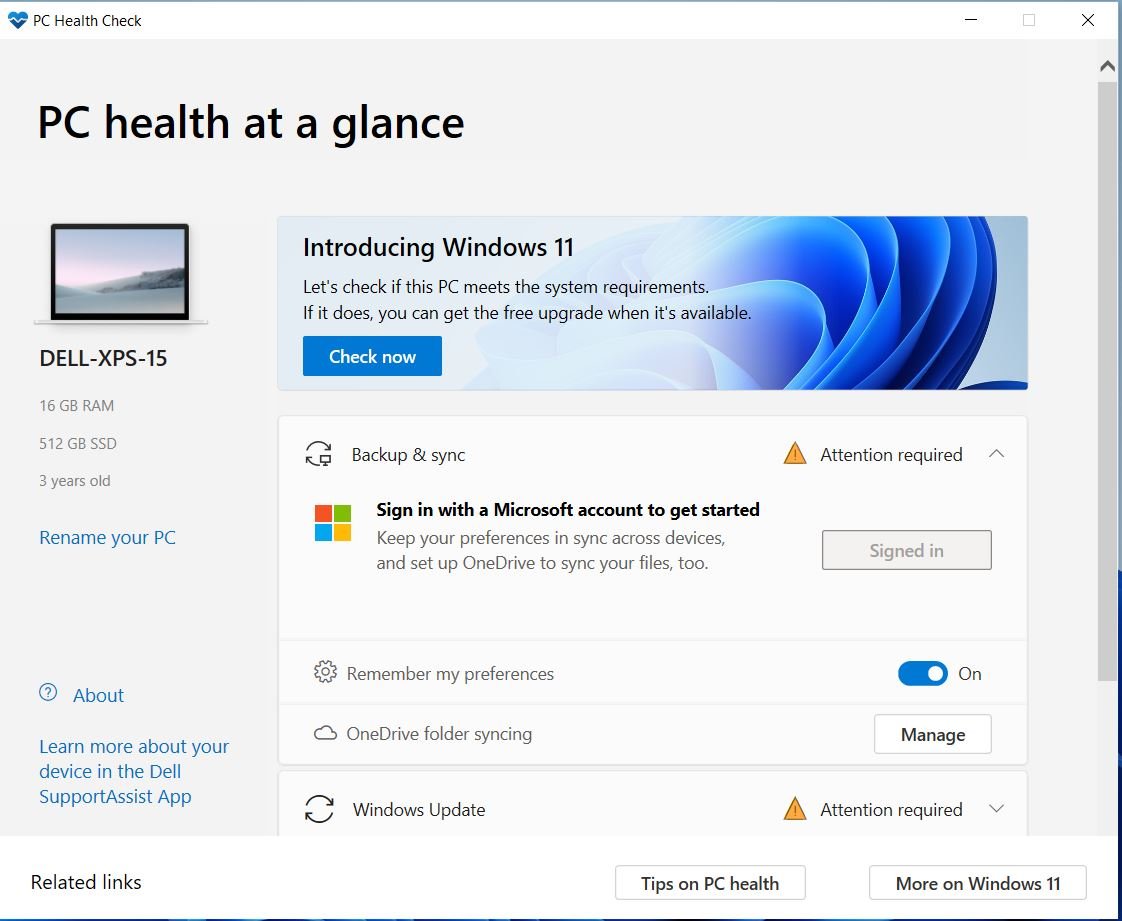 pc health check app windows 10