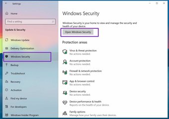 Windowsセキュリティメニューを開く