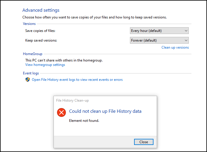Windows 10 の要素が見つからないエラー