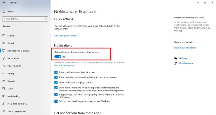 Customize Action Center