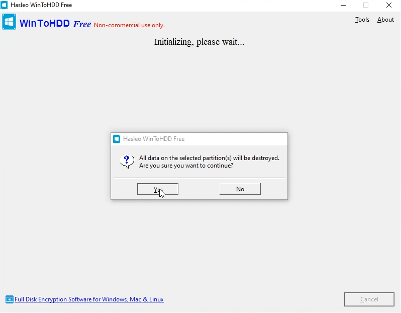 WinToHDDがコンピュータを再起動できるようにする