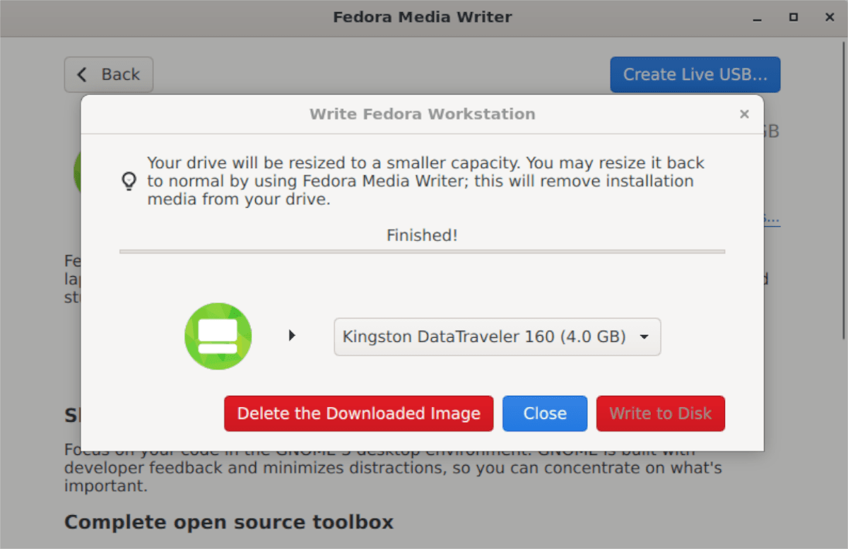 how to reformat a usb drive fedora media writer