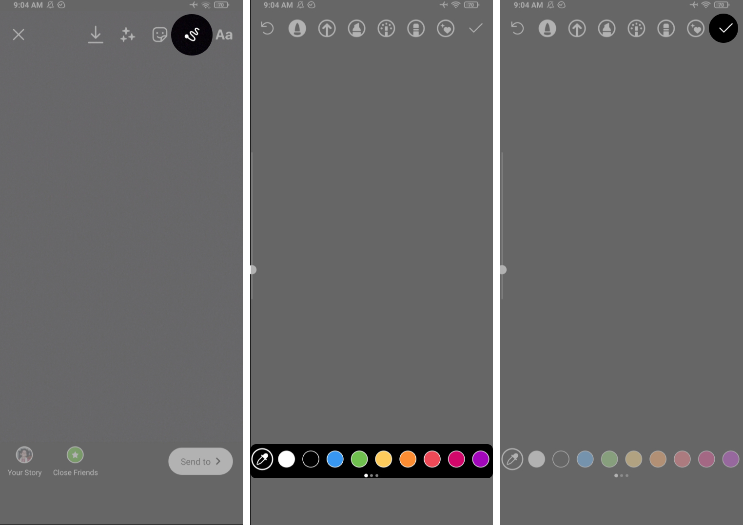 Android上のInstagramの描画ツールをタップ