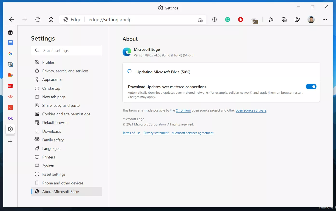 更新マイクロソフトエッジ