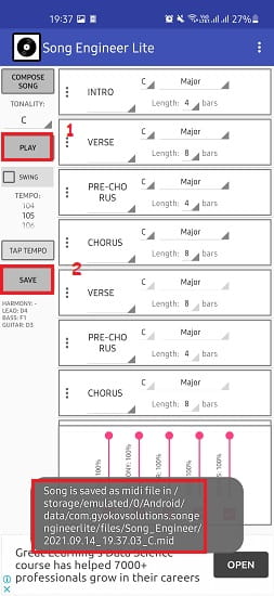 Android用の無料の自動音楽作曲ジェネレーター Song Engineer Ja Atsit