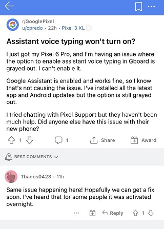 一部のユニットでpixel6 Gboardアプリのgoogleアシスタント音声入力オプションがグレー表示され Ja Atsit