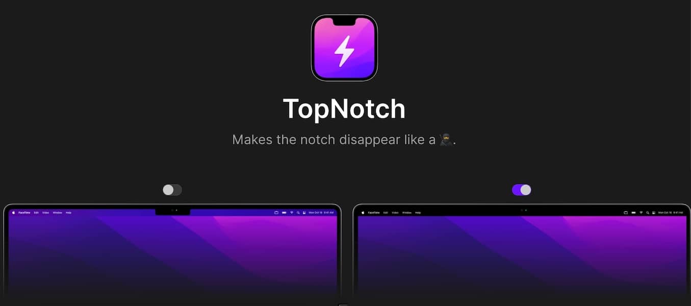 Topnotchアプリを使用して 21 Macbookproのノッチを非表示にします Ja Atsit