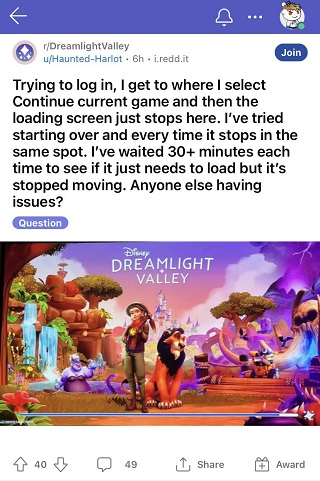 Disney Dreamlight Valley-problemet"laster ikke inn"eller"fast ved