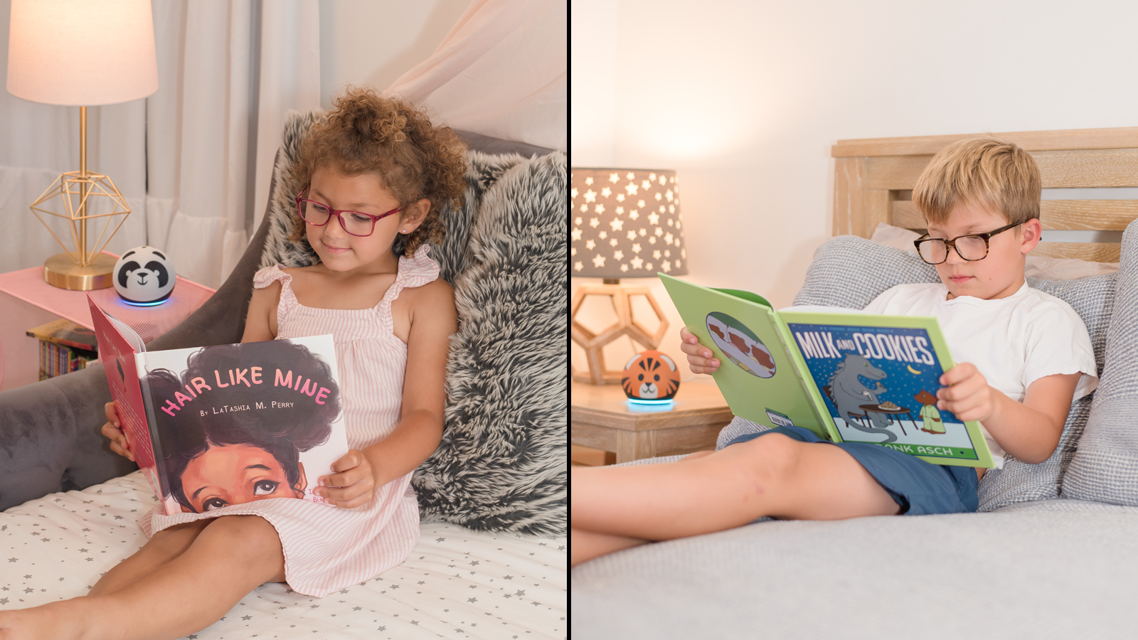 Twee kinderen lezen een boek samen met Reading Sidekick