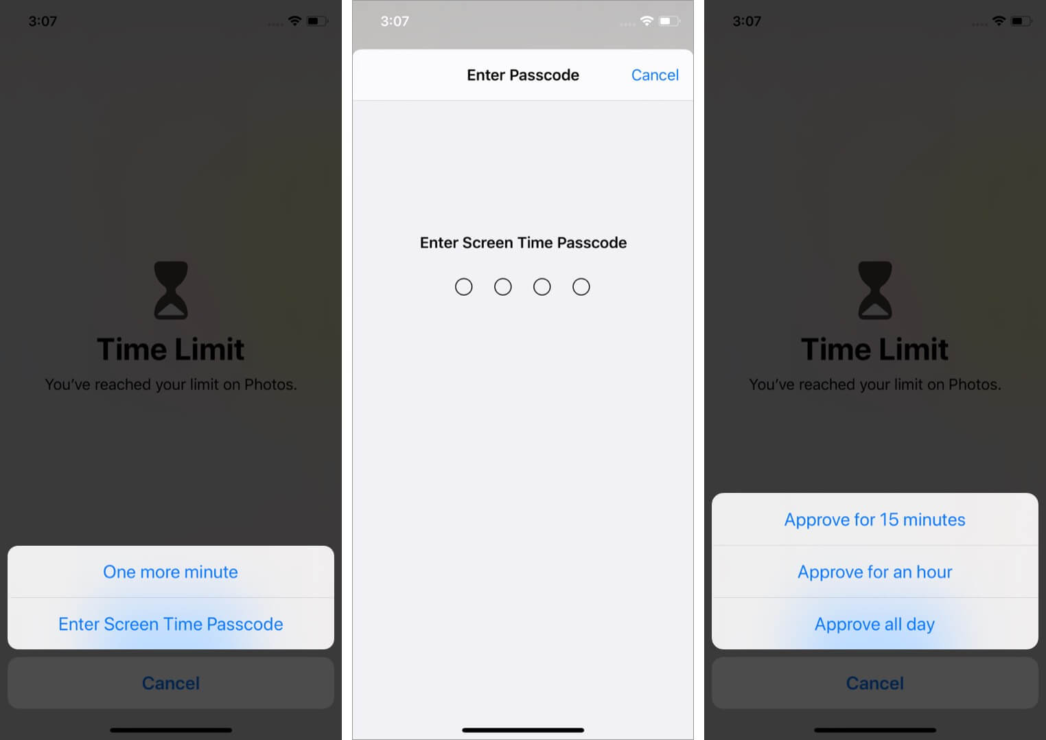 tik op voer de toegangscode voor de schermtijd in en selecteer de tijd om apps op de iphone te ontgrendelen