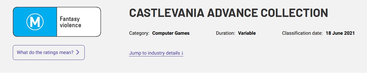 Castlevania Advance Collection is geclassificeerd op 18 juni 2021