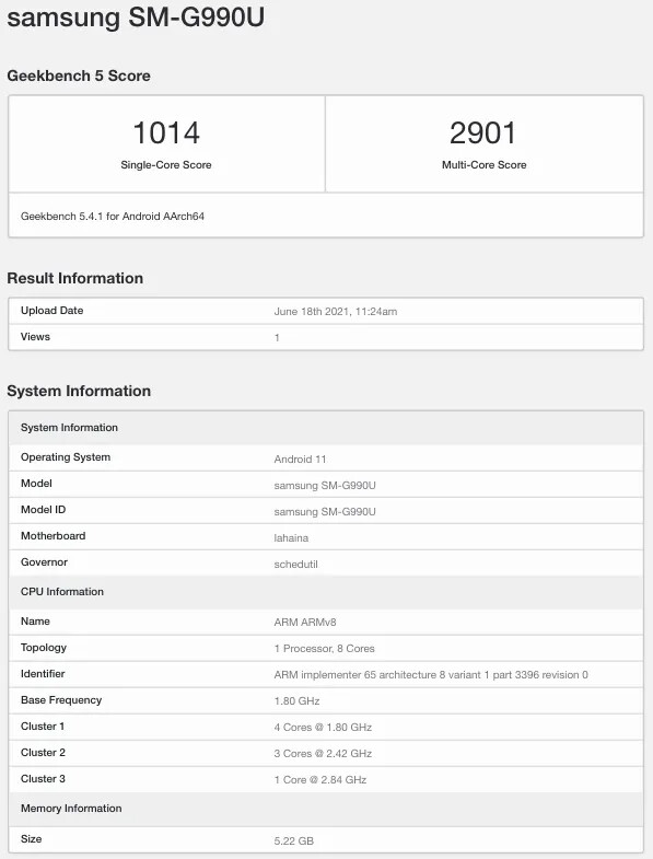 Vermeende Amerikaanse Galaxy S21 FE-versiebenchmark-De specificaties van het Amerikaanse Galaxy S21 FE-model vallen tegen in een gelekte benchmark