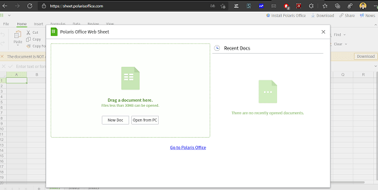 Polaris Office Web Sheets hoofdgebruikersinterface