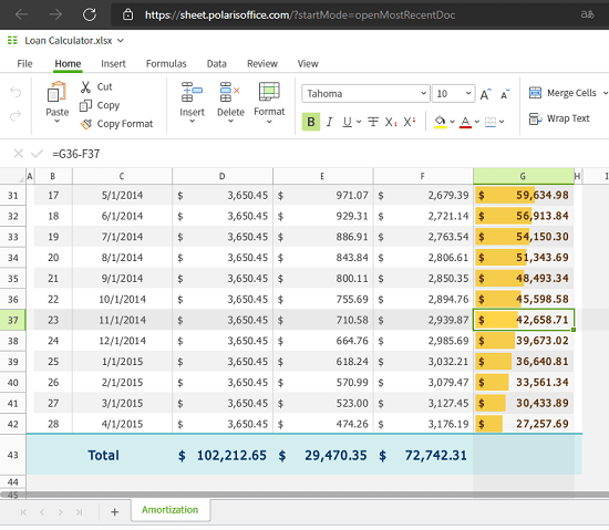 Gratis online spreadsheet-editor door Polaris Office zonder aanmelding