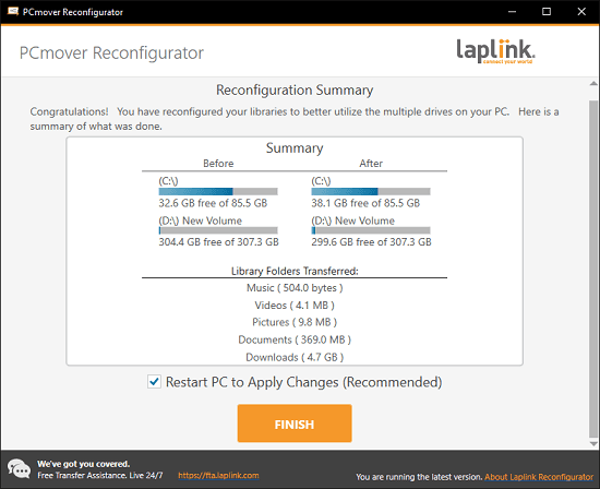 PCmover Reconfigurator Restart