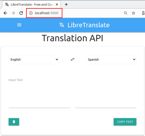 LibreTranslate hoofdgebruikersinterface