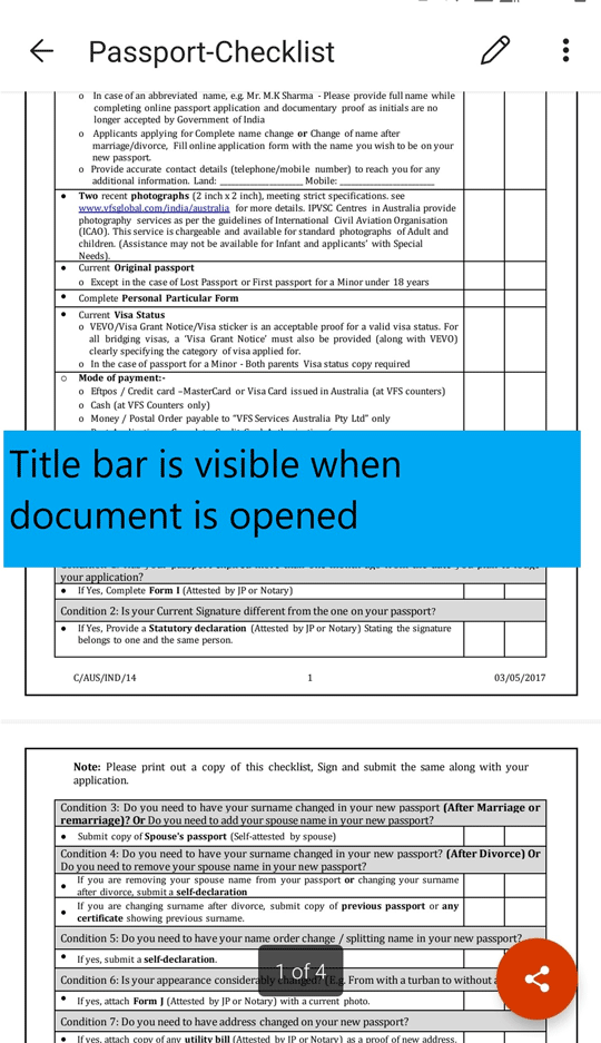 GIF van titelbalk verdwijnt bij scrollen in een Office Mobile PDF