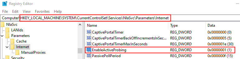 Registry Internet Folder