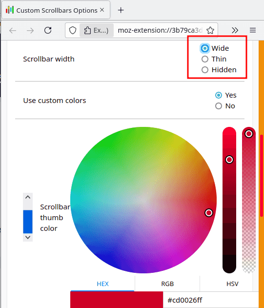 Aangepaste schuifbalken Selecteer kleur voor duim