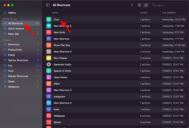 Alle snelkoppelingen