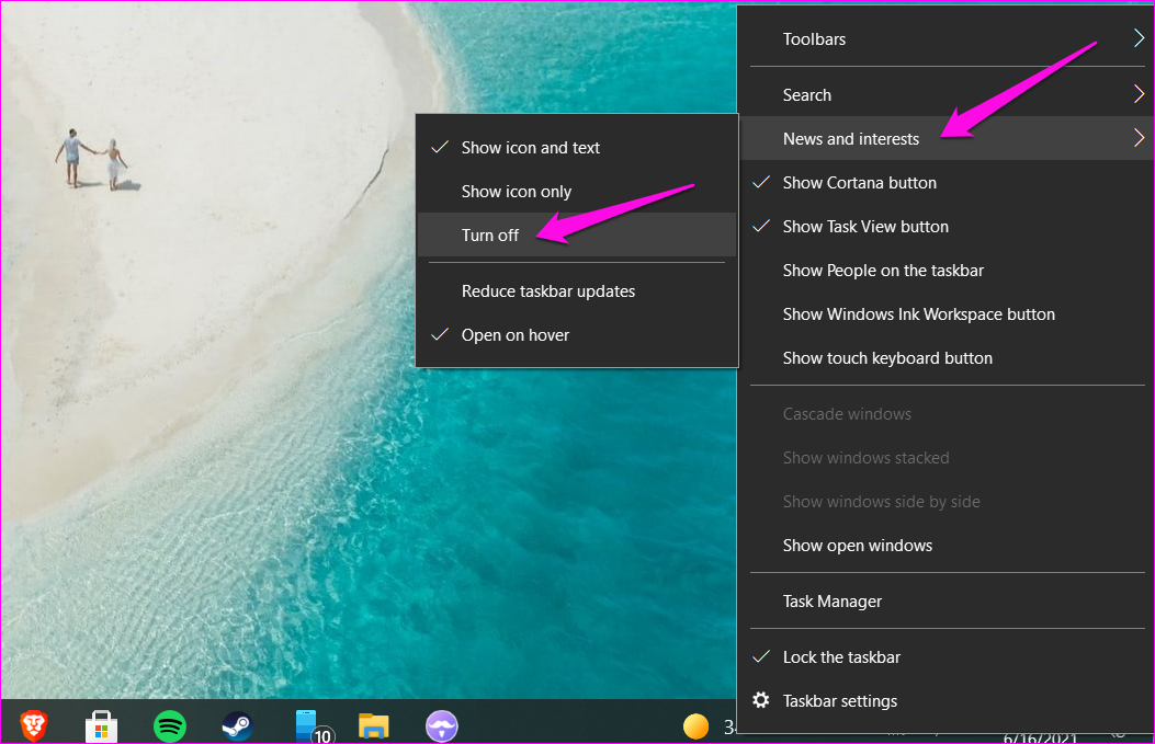 Uitschakelen Taakbalk Widget Nieuws en Interesses inschakelen in Windows 10 1