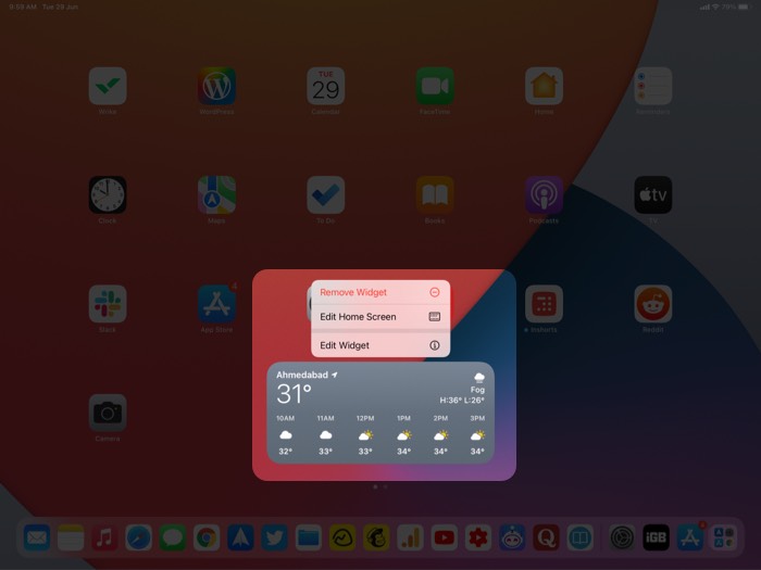 Widget bewerken op iPad startscherm