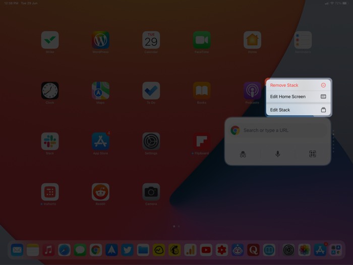 Tik op Stapel bewerken op iPad-widget