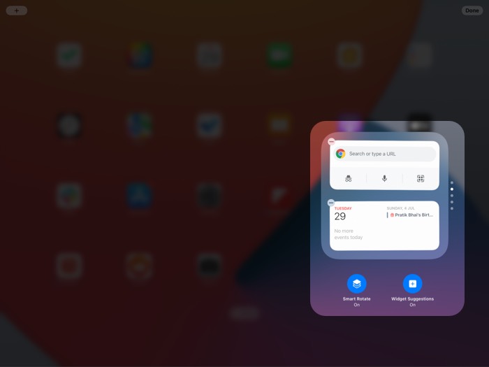 Slim roteren van iPad-widgets uitschakelen of inschakelen
