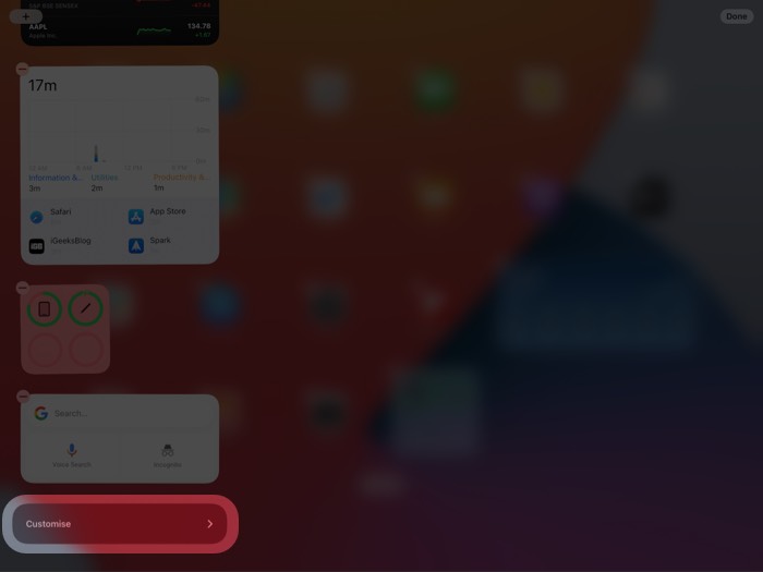 Tik op Aanpassen om widgets toe te voegen aan iPad Today View