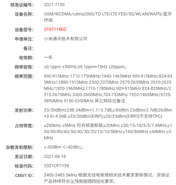 Xiaomi MI MIX 4 Xiaomi CC 11