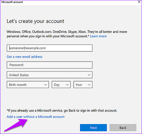 Add a User Without Microsoft Account