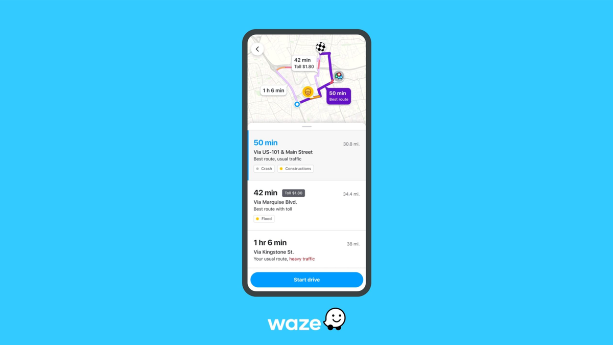 Waze's nieuwe Pre-Drive-functie toont aanstaande route-informatie en alternatieve routes