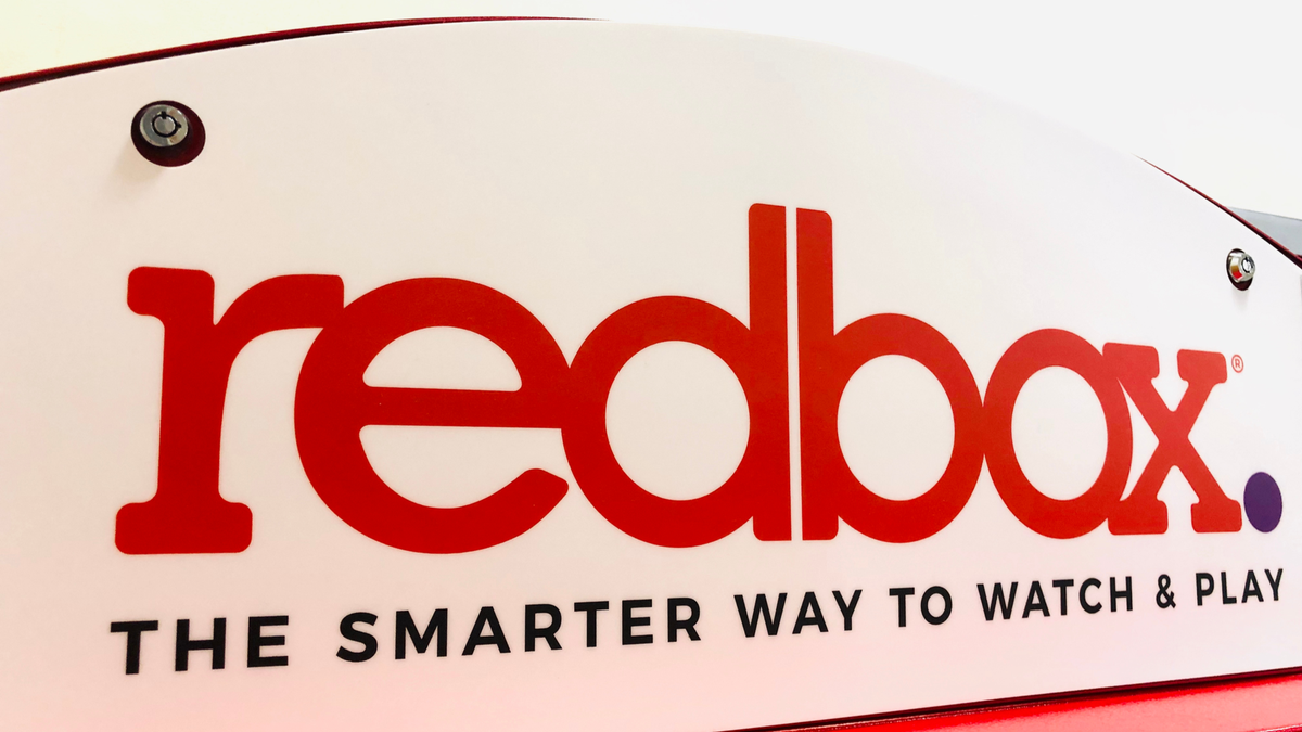 Close-up van Redbox-logo in een supermarkt