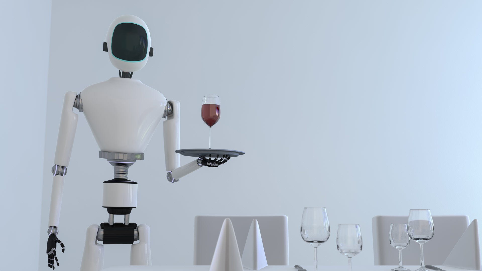 Een robotbutler die wijn serveert