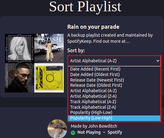 playlist Sorter Sorteermethoden