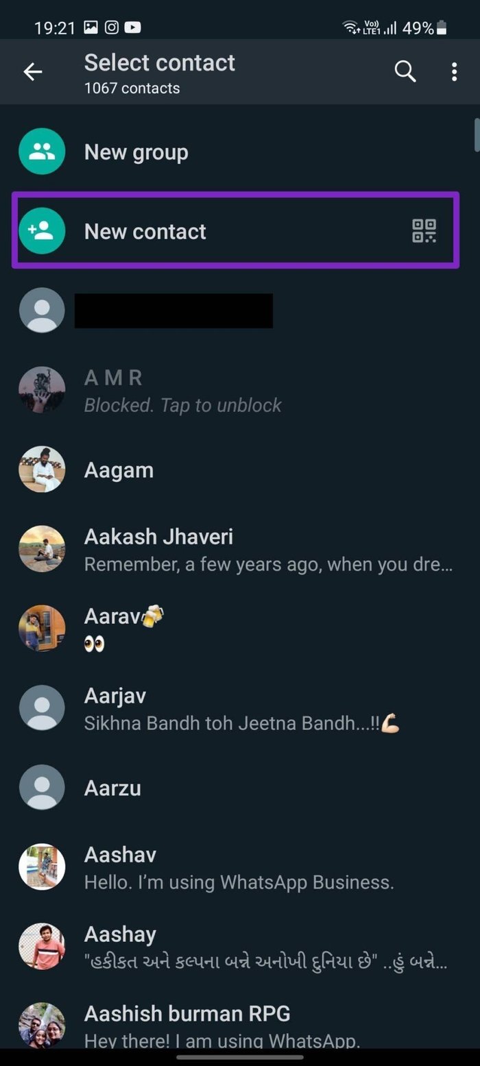 Nieuw contact toevoegen vanuit WhatsApp