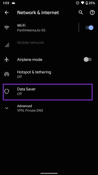 Turn off data saver menu