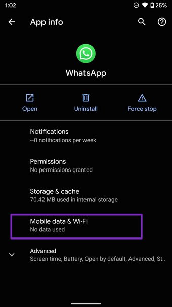 Select mobile data and wifi menu