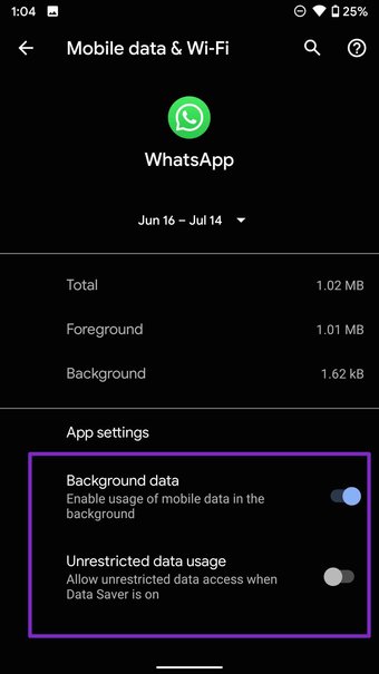 Gebruik van achtergrondgegevens voor whatsapp