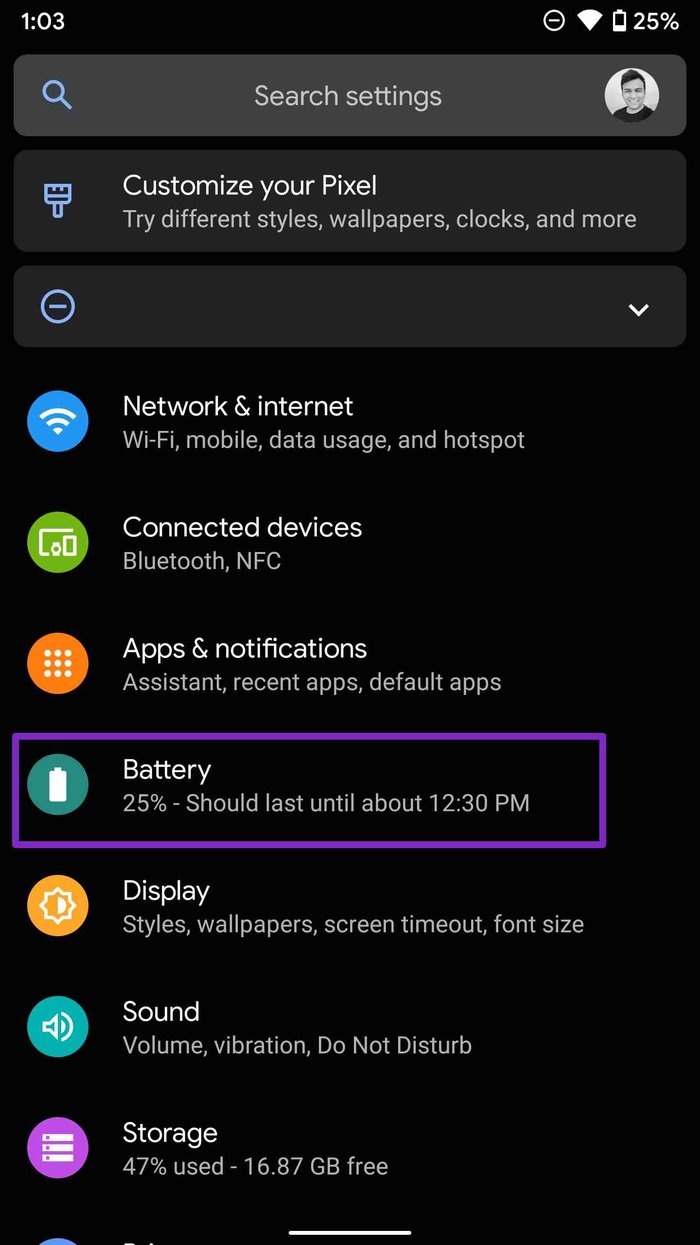 Android-batterijmenu openen